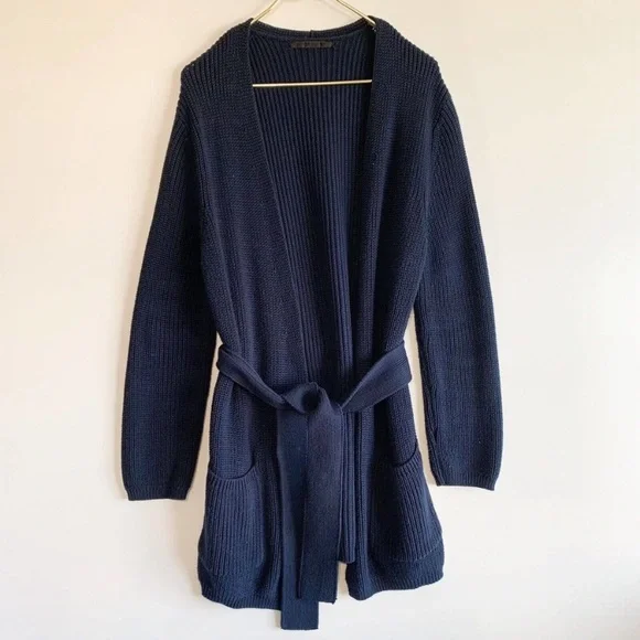 Jenni Kayne Cotton Fisherman Wrap Cardigan Navy - Picture 2 of 7